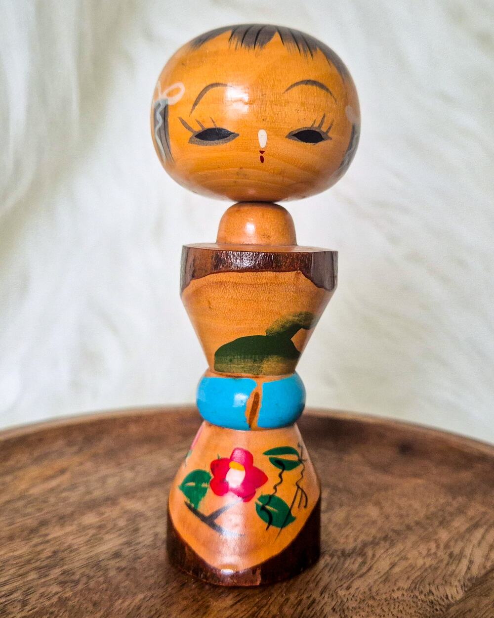 Vintage Japanese Kokeshi Doll MCM Wood Bobble Head Nodder Hand Painted